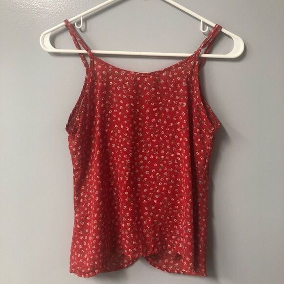 hippie rose thin strap red top dainty flowers size m cottage core farm country - Picture 7 of 9